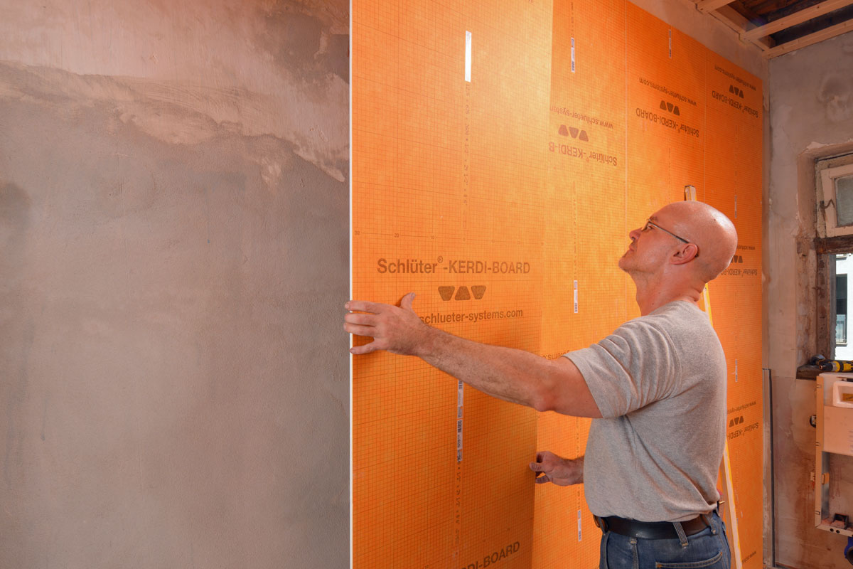 Bad renovieren - Beplankung - hochkante Verklebung